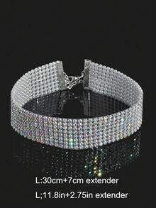 1pc Sparkling Rhinestone Choker Necklace Suitable For Women Wedding Party Daily Wear - Colorful - View 5