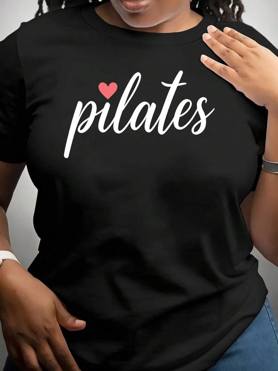 Women's High-Stretch T-Shirt, Made Of Thick Fabric - Black With White Lettering And A Red Heart Design, Round Neck And Short Sleeves, Machine Washable, Suitable For Both Formal And Casual Wear, Light And Soft Color. Gift Idea. - 黑色 - 查看 1