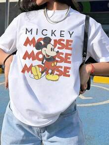 Unisex Disney Mickey Repeat Text Tee, Vintage Print, Casual Fit, Minimalist & Stylish. - 白色 - 查看 2