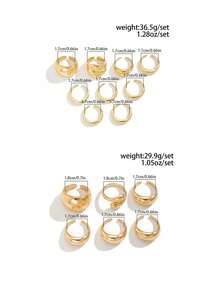 9pcs/Set Thick Waterproof Dome Rings Set For Teenagers, Low-Allergy Gold-Plated Stackable Rings, Fashionable Geometric Design Jewelry, Suitable For Daily Wear And Parties - 9pcs - View 5