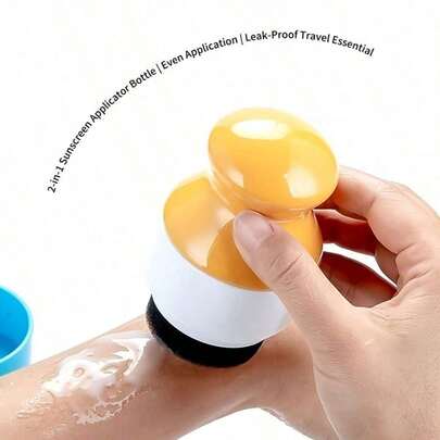 1 pieza Botella recargable de protector solar con aplicador - Dispensador portátil de loción para crema corporal/protector solar, aplicación uniforme y rápida, esencial para viajes