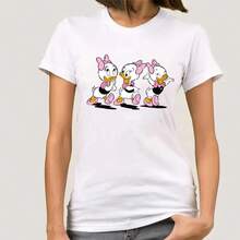 Nueva camiseta HarA1Juku divertida de Daisy Duck, camiseta de moda para mujer, tops de dibujos animados, manga corta, 220 g, camiseta casual para mujer, top de manga corta de algodón puro para hombre y mujer, tejido grueso, resistente a las arrugas y que no se deforma fácilmente. Estilo sencillo y versátil, ligero y transpirable, perfecto para ir al trabajo, viajar, acampar, ir de compras y el tiempo libre diario. - Blanco - Ver 1
