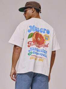 Camiseta de cuello redondo de manga corta con estampado gráfico grande y naranja veraniego, esencial para primavera y verano-Vintage Street Style Unisex Loose Cotton Short Sleeve Crew Neck T-Shirtblusas para mujer. blusas.blusas casuales para dama. - Blanco - Ver 4