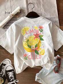 Camiseta con estampado gráfico, top casual de manga corta y cuello redondo para verano y primavera, ropa de mujer Blusas Bonito 100% Cotton - Blanco - Ver 3