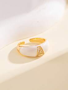 1 Peça Anel Feminino Versátil de Moda Elegante, Material de Cobre com Zircônia Cúbica em Formato de 26 Letras, Banda Aberta Ajustável, Adequado para Uso Casual Diário, Transporte, Decoração, Joia Feminina, Presente de Aniversário e Feriado - Multicolorido - Visão 25
