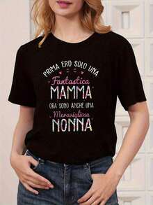 Camisetas De Calor Para MujerNueva Camiseta Casual De Verano Con Texto Italiano "PRIMA ERO SOLO UNA Fantastica MAMMA ORA SONO ANCHE UNA Meravigliosa NONNA" Estilo CáLido Y Familiar: Camiseta Con Texto Italiano Sobre La TransformacióN De Identidad Para Mujeres, Top Casual De Manga Corta Y Cuello Redondo Para Primavera/Verano - Camiseta Unisex De AlgodóN Suelto Con Cuello Redondo Y Manga Corta Estilo Vintage Urbano - Negro - Ver 6