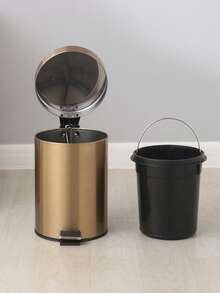 1pc Gold Stainless Steel Trash Can, Foot Pedal, Round, Quiet Lid, Fingerprint-Resistant, Vintage Style Suitable For Bathroom, Kitchen, Office - Multicolor - View 5