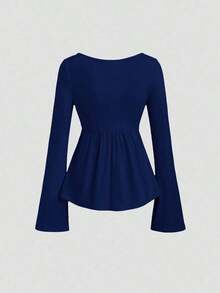 2 piezas Conjunto de camisetas de manga larga versátiles, elegantes y cómodas para mujer - Multicolor 8 - Ver 3