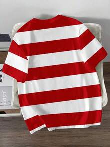 Minimalist Blue Striped Casual T-Shirt, Suitable For School, Going Out, Simple And Versatile, Summer Style - 彩色 - 查看 3