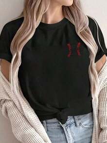 Gift Women's 100% Cotton T-Shirt [Double-Sided Print], Short Sleeve, Crew Neck, Casual Style, With Baseball Stitching And The Text "LIVIN' THAT MOM LIFE", Machine Washable, Suitable For Casual Wear, Multipurpose Clothing, Fashionable T-Shirt, Comfortable Material, For Style Enthusiasts. Soft - 黑色 - 查看 3