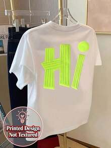 GiftCamiseta de Manga Corta con Estampado [Doble Estampado en la Parte Delantera y Trasera] - Estampado de Moda Verde Fluorescente - Camiseta Estampada de Moda para Mujer Primavera/Verano, Artículo de Moda - Camiseta Unisex de Algodón Suelto de Manga Corta con Cuello Redondo Estilo Vintage UrbanoSoft - Blanco - Ver 3