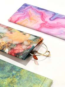 1pc Colorful Cloud Marble Pattern PU (Polyurethane) Glasses Case, Spring/Summer Ladies Glasses Bag, Women's Travel Essential Glasses Pouch, Fashion Eyeglasses Storage Bag, Marble Pattern Glasses Box, Phone Bag, Coin Purse, Jewelry Organizer Bag - Multicolor - View 7