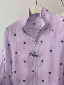 Chaqueta ligera con cremallera y dobladillo con cordón de lunares para mujer, primavera - Morado - Ver 6