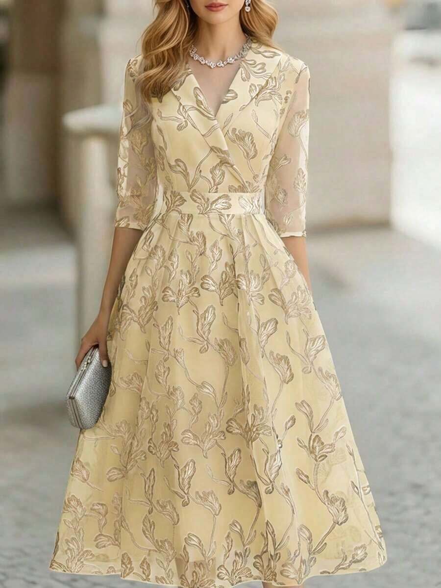 Vestido formal largo con estampado de hojas elegante para mujer, primavera/otoño - Multicolor 9 - Ver 1