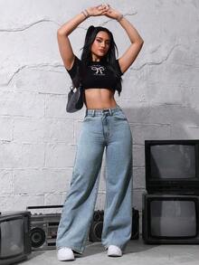 Unity Jeans de mezclilla lisos y casuales para mujer - Lavado ligero 4 - Ver 3