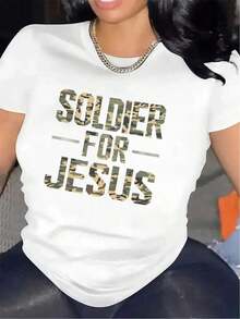 Polyester T-Shirt With "Soldier For Jesus" Print In Black And White - Durable And Comfortable Fabric, Lightweight And Breathable, Ideal For Church Or Casual Wear, Indoor And Outdoor Activities, Stylish Design For Men And Women, All-Season Clothing. | Bold Print T-Shirt | Comfortable Fit - 白色 - 查看 12