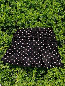 Minifalda acampanada fruncida con estampado de lunares para el verano - Multicolor - Ver 3