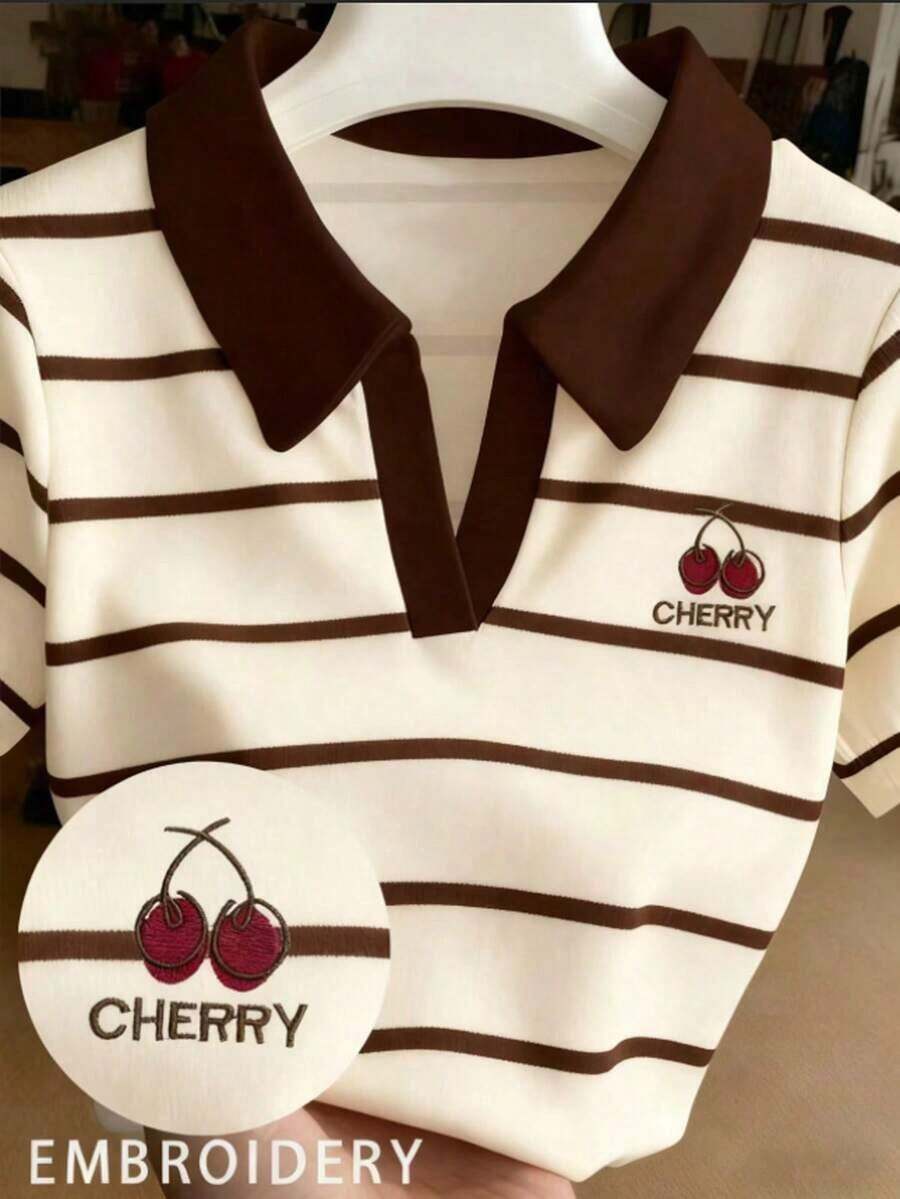 Blusa de mujer de manga corta con cuello vuelto, versátil para ir al trabajo y uso diario - Multicolor 4 - Ver 1