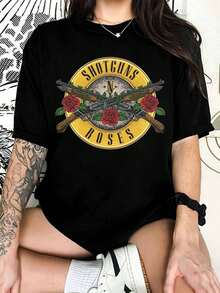 Guns N' Roses Röd Blå Storm Grafisk Vintage Heavy Metal T-shirt - Svart - Visa 6