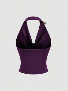 Sweetro Top corto sin mangas con cuello de volantes inspirado en el estilo vintage, con diseño de cintura plisada, moda de verano para mujer - Morado - Ver 2