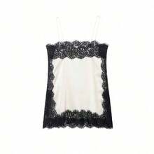 Blusa de satén y encaje de estilo minimalista europeo y americano, de moda para el verano, para vacaciones - Blanco 2 - Ver 6