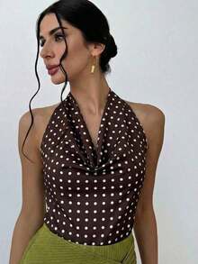 Blusa elegante minimalista con cuello drapeado y lazo delantero para mujeres, color albaricoque - Multicolor - Ver 6