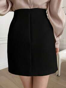 Falda casual minimalista de unicolor para mujer - Negro - Ver 2