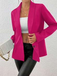 Chaqueta de blazer ajustada de manga larga y sexy para mujer, conjunto verde, chaqueta de traje para mujer, blazer verde para mujer, blusas sociales, ropa de oficina para mujer, ropa de negocios profesional, abrigo de invierno para mujer verde - Rosa Fucsia - Ver 4