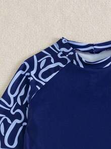 Conjunto de traje de baño de dos piezas con estampado de manga larga para vacaciones de verano en la playa - Multicolor - Ver 7