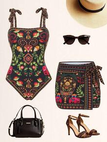 Swim Oasis Set de 2 piezas: Top con estampado posicionado + Falda con estampado posicionado, conjunto de verano - Multicolor 4 - Ver 3