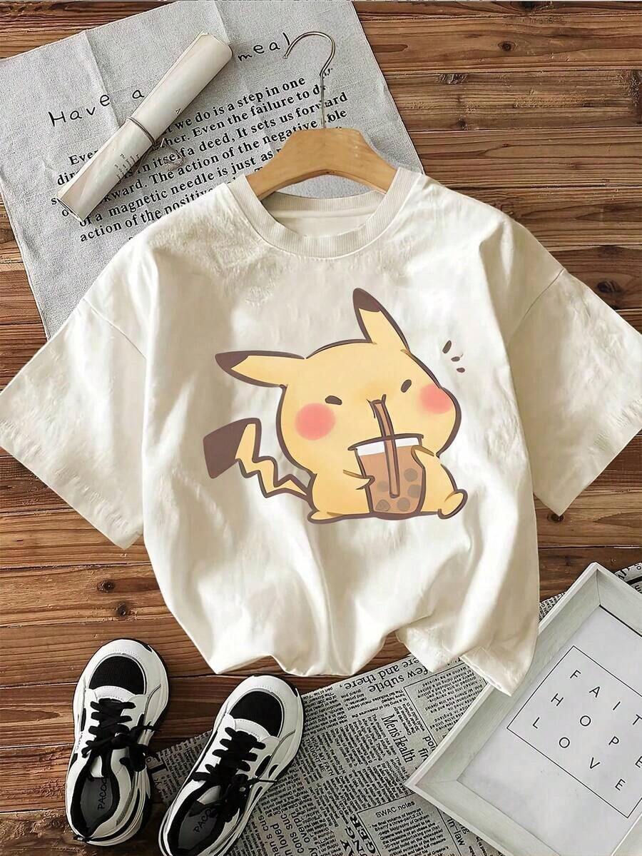 Camisetas de Algodón de Alta Calidad para Mujer, Originales y Autorizadas por , Camisetas con Estampado de Raichu y Té con Leche de , Camisetas de Algodón Estilo Urbano, Camisetas Elegantes para Mujer, Camisetas para Fanáticos de Anime, Regalos para Fanáticos del Anime. Camiseta unisex de algodón holgada de manga corta y cuello redondo estilo vintage urbano. Blusas para mujer. blusas.blusas casuales para dama. - Albaricoque - Ver 1