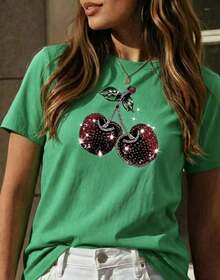 New Women's Short-Sleeved Crew Neck T-Shirt, Summer Design, With A Simple And Modern Letter Print, Breathable And Sweat-Wicking. Express Shipping From Local Warehouse, Couple's Style, Couple's Outfits - Vintage Street Style Unisex Loose Cotton Short Sleeve Crew Neck T-Shirt - 綠色 - 查看 3