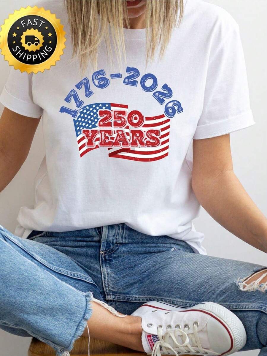 Sudadera patriótica del 4 de julio, camiseta vintage del 250 aniversario de EE. UU., camiseta con la bandera de EE. UU. 17762026, sudadera con capucha del Día de la Independencia del 250 aniversario de EE. UU. Camiseta unisex de algodón puro de 220 g, peso ideal para todas las estaciones, adecuada tanto para hombres como para mujeres. Tejido duradero de alta calidad, suave al tacto y de larga duración. Parte superior transpirable. Adecuado para la primavera y el verano de las mujeres, vacaciones, Día de la Madre, Día de la Independencia. - Blanco - Ver 1