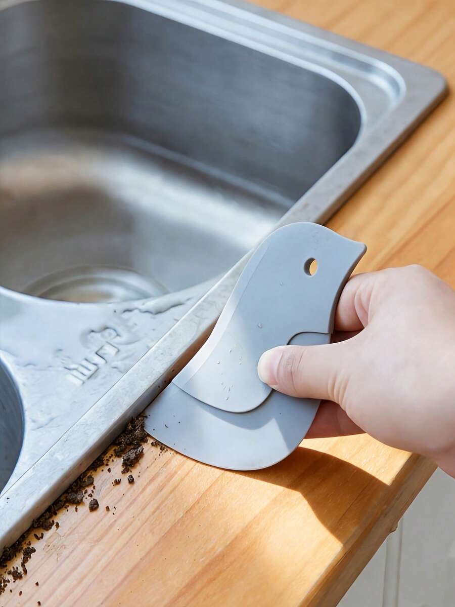2pcs Flexible Soft Silicone Cleaning Scraper, Easy To Clean, Non-Scratch Surface, Minimalist Solid Gray Bird Shape With Hanging Hole, Soft Blade Design For Removing Oil Stains And Cleaning Crevices, Suitable For Kitchen Sink, Stove, Countertop And Daily Home Cleaning