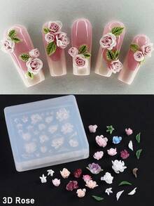 1件装 3D玫瑰花美甲雕刻模具 立体花瓣美甲图案设计 美甲装饰 DIY美甲脱模工具 美甲用品 - 無色 - 查看 2