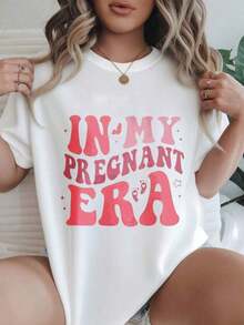 Women's Vintage Style Short Sleeve Casual T-Shirt - Summer Crew Neck T-Shirt "In My Pregnant Era", Machine Washable, Ladies' T-Shirts, Casual Wear, Modern Look, Comfortable Fit

-WhiteFashion - 白色 - 查看 7