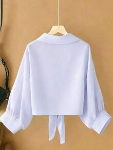 Nueva blusa de gasa de unicolor con chal corto casual de estilo de alas de murciélago para mujeres - Púrpura malva - Ver 2