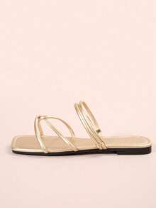 French Solid Color Elegant Vacation Fashion Casual Goddess Commute Retro Business Party Cross Strap Women Simple Fashionable Linear Graceful Elegant Wind Flat Sandals Beach Wedding Party Office Home Outdoor Summer - Gold - View 8