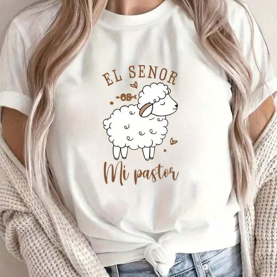 Camiseta Casual de Manga Corta para Mujer con Linda Oveja Mi PShirt > Hermosa. - Blanco - Ver 1