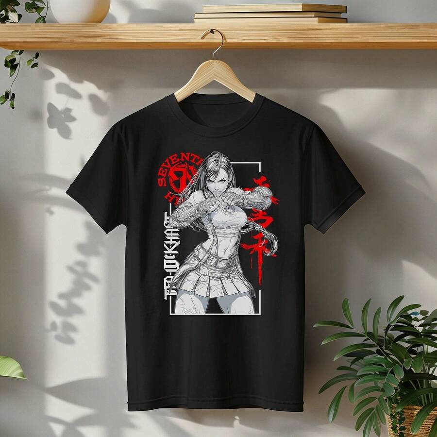 7 Tifa Lockhart Anime T-Shirt Tifa Shirt Gifts For Gamers Stylish Japanese Shirt  Tifa Cloud Strife Sephiroth 220G Pure Cotton Short Sleeve For Men And Women, Thick Fabric, Wrinkle-Resistant And Does Not Deform Easily. Simple And Versatile Style, Lightweight And Breathable, Perfect For Going To Work, Traveling, Camping, Shopping And Everyday Leisure Time. - 黑色 - 查看 1