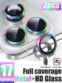适用于 17 Pro/17 Pro Max 的 3 片装相机镜头保护膜，彩色钢化玻璃金属相机镜头保护膜，高清透明，防刮花，高清晰度，恢复拍摄画质，耐磨防摔，适用于 17Air/17E/17/16Promax/16Pro/16plus/16E/16/15/14/13/12/11 等机型，手机配件，适用于手机壳，兼具保护性和美化外观的功能。 - 彩色 - 查看 15