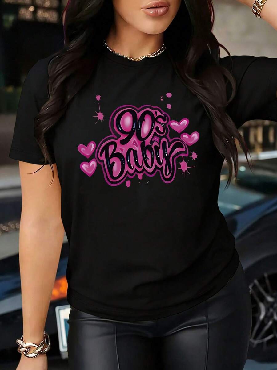 Women's Black Oversized Summer T-Shirt With "Nashville Music City" And Guitar Print. Loose-Fitting Crew Neck T-Shirt With Vintage Guitar And Rose Design. - YH404-黑色 - 查看 1