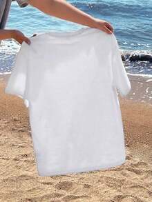 Tropical Pineapple Floral Print Summer T-Shirts, Plus Size Casual Cotton Tees. - White - View 4