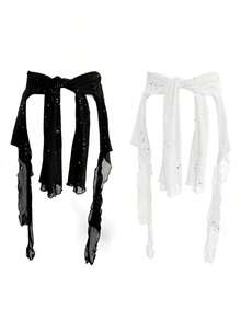 1pc New Fringe Waist Wrap Skirt, Street Dance Layered Tassel Waistband, Belly Dance Accessory, American Style Skirt Stage Performance, Suitable Nightclub, Disco, Party, Evening Dress Accessory, Versatile Flowing Hem - Bộ 2 món màu đen lấp lánh + trắng. - Xem 12