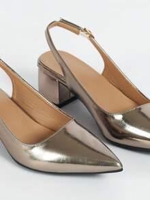 Women's Summer New Low Heel Backstrap Slide Sandals, Fashion Versatile Comfortable Daily Wear Closed Toe Elegant Pointed Toe High Heels - Grey - View 5