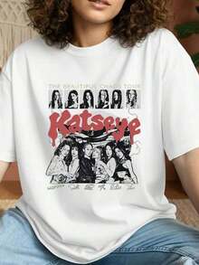 Katseye Girl Group Short Sleeve T-Shirt, Katseye Vintage Music T-Shirt, Katseye K-Pop Graphic, Katseye Beautiful Chaos T-Shirt, Katseye Gnarly 100% Cotton - 白色 6 - 查看 6