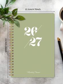 2026-2027 Minimalist Style A5 Spiral Bound Monthly Planner, Suitable For Teachers, Students And College Students, Improve Productivity And Daily Planning, Essential Office Desk Supplies - Green - View 3