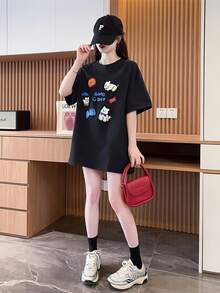 Una camiseta de manga corta para mujer, moderna, a la moda, retro, holgada, suave y cómoda, adecuada para actividades al aire libre en primavera y verano.Camiseta de verano para mujer, bordada con dibujos animados, holgada, estilizadora y versátil.blusas para mujer,blusas casuales para dama,tops,, mujer premium,y2k,playeras de mujer curvy,ofertas y liquidaciones ropa mujer,playeras deportivas para mujer,,playeras de hombre, mujer,blusas>elegante MHJG - Negro - Ver 1