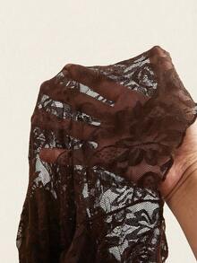 Top bandeau ajustado con bajo asimétrico de tela de encaje sexy y casual, color marrón - Marrón - Ver 4