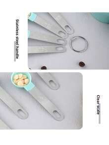 Bộ 8 cốc và thìa đong định lượng, có thể xếp chồng lên nhau, cốc đong có tay cầm bằng thép không gỉ, dụng cụ nhà bếp dùng trong nấu nướng và làm bánh. - Hồng - Xem 7